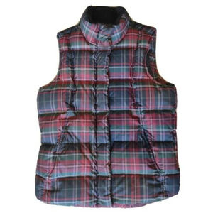 Eddie Bauer Goose Down Puffer Vest Womens XS Plaid Red/Green Excellent Condition